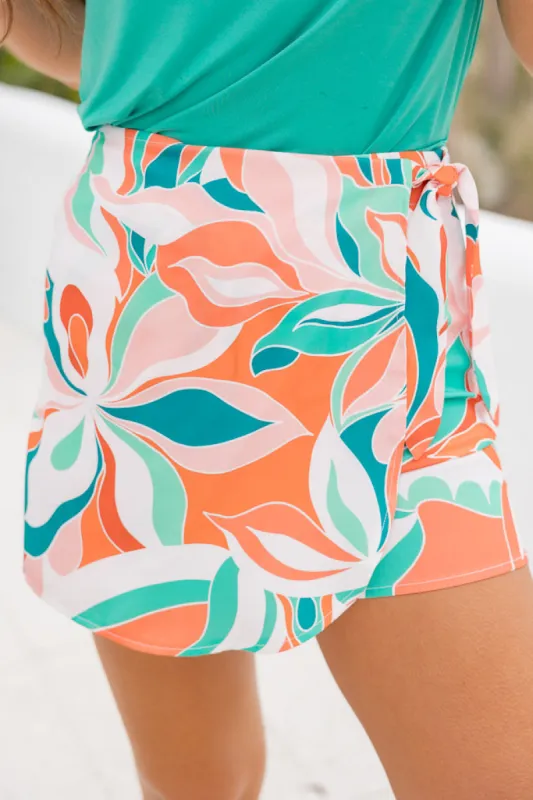 Set For Paradise Orange and Teal Printed Side Tie Skort FINAL SALE sold by Pink Lily