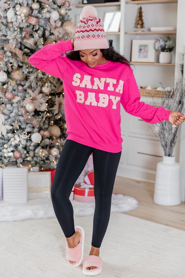 Santa Baby Pink Chenille Patch Graphic Sweatshirt sold by Pink Lily product image thumbnail 3