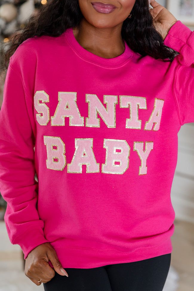 Santa Baby Pink Chenille Patch Graphic Sweatshirt sold by Pink Lily product image thumbnail 2
