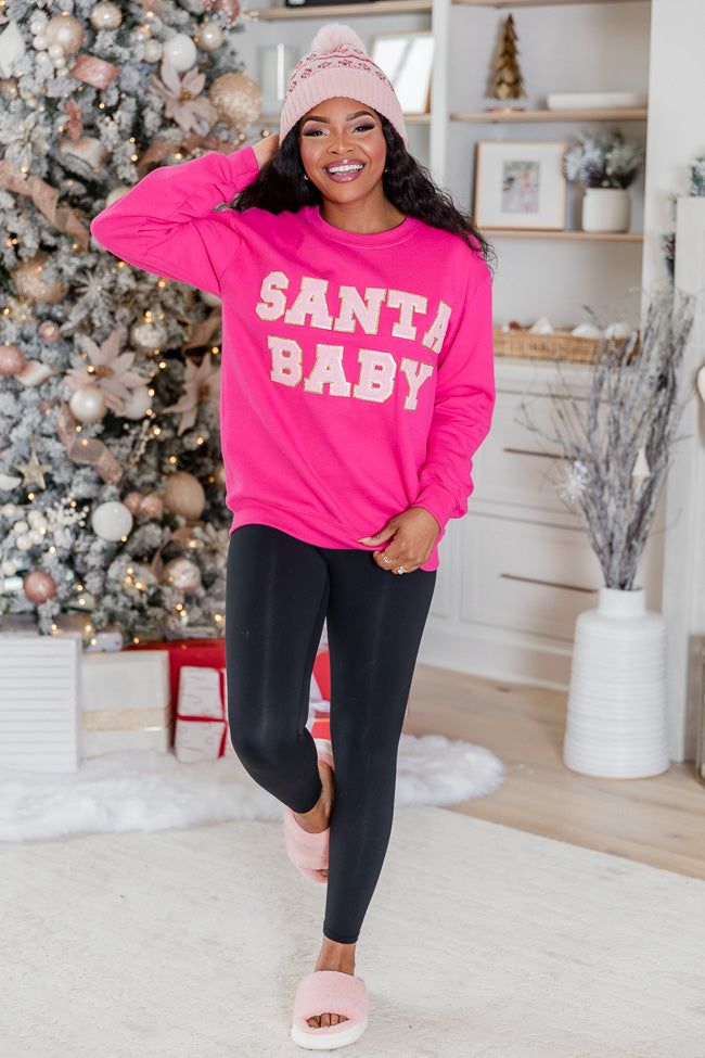 Santa Baby Pink Chenille Patch Graphic Sweatshirt sold by Pink Lily product image thumbnail 5