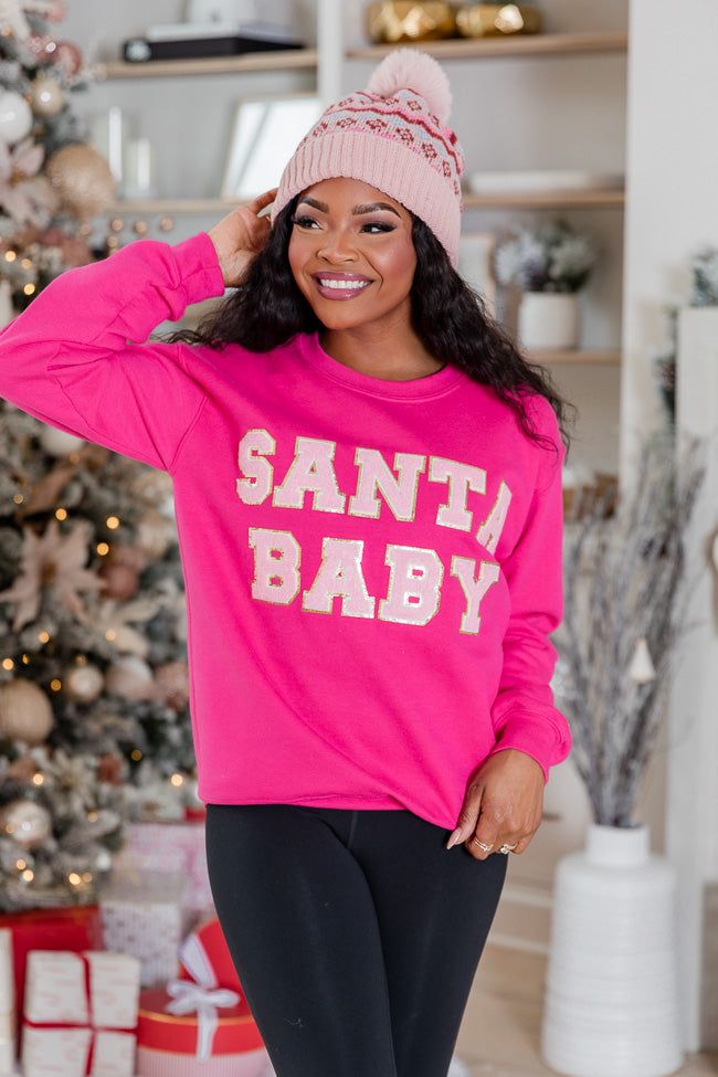 Santa Baby Pink Chenille Patch Graphic Sweatshirt sold by Pink Lily product image thumbnail 4