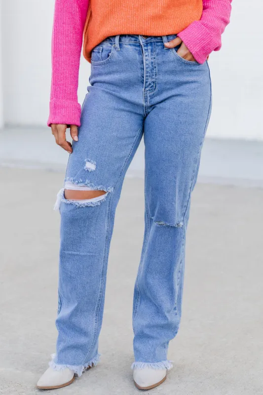 Isabelle Medium Wash Distressed Straight Leg Jeans FINAL SALE sold by Pink Lily