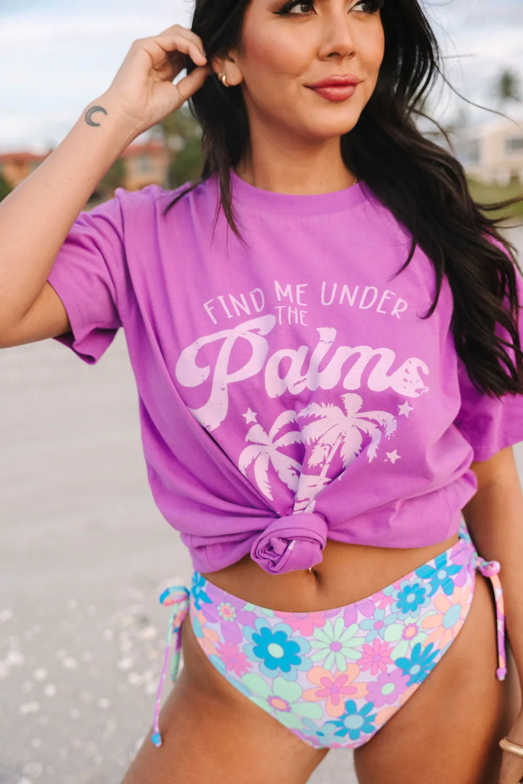 Find Me Under The Palms Purple Oversized Graphic Tee sold by Pink Lily