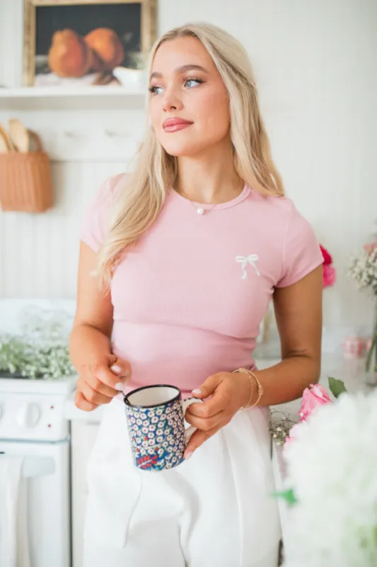 Tied Together Pink Embroidered Bow Tee FINAL SALE sold by Pink Lily