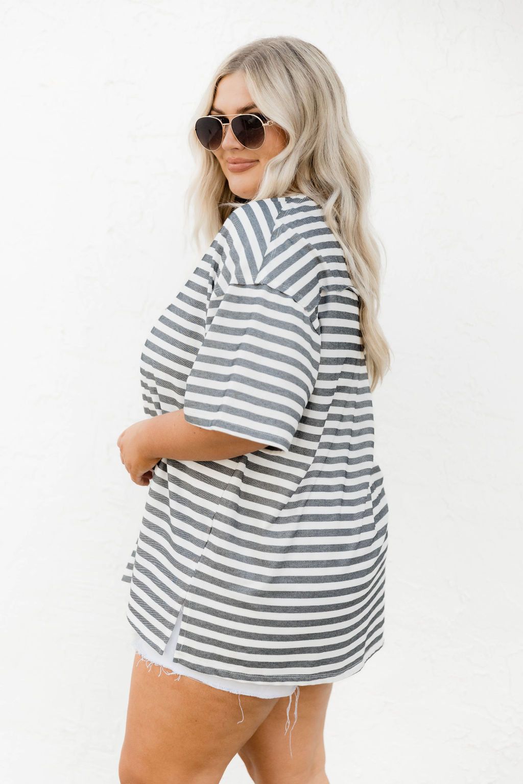 It Can Happen Charcoal Striped Henley Tee FINAL SALE sold by Pink Lily product image thumbnail 9