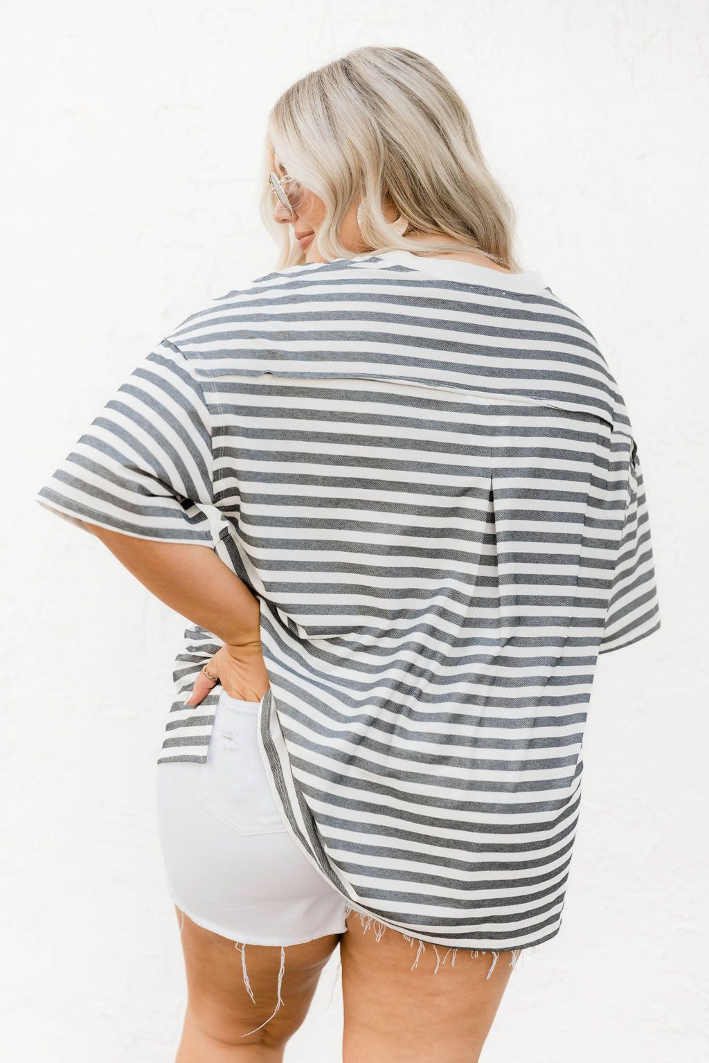 It Can Happen Charcoal Striped Henley Tee FINAL SALE sold by Pink Lily product image thumbnail 10