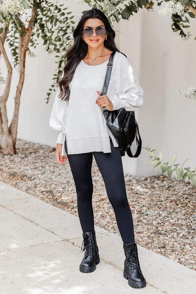 Home For The Weekend Light Grey Split Hem Pullover sold by Pink Lily product image thumbnail 2