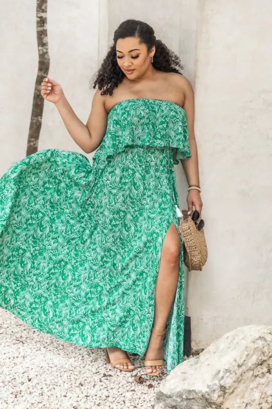 Fading Sun Green Strapless Printed Maxi Dress FINAL SALE sold by Pink Lily