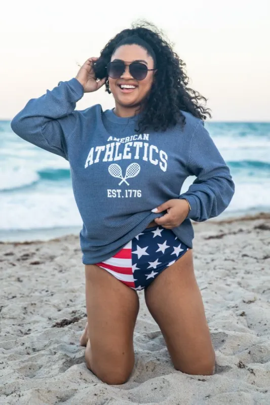 America Athletics Navy Corded Graphic Sweatshirt sold by Pink Lily