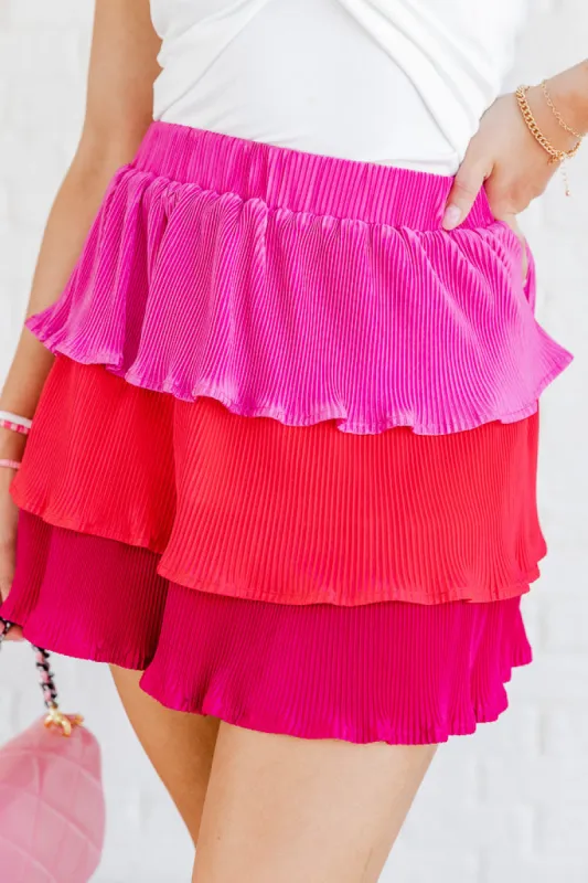 See You At Sunset Pink Colorblock Plisse Tiered Skirt FINAL SALE sold by Pink Lily