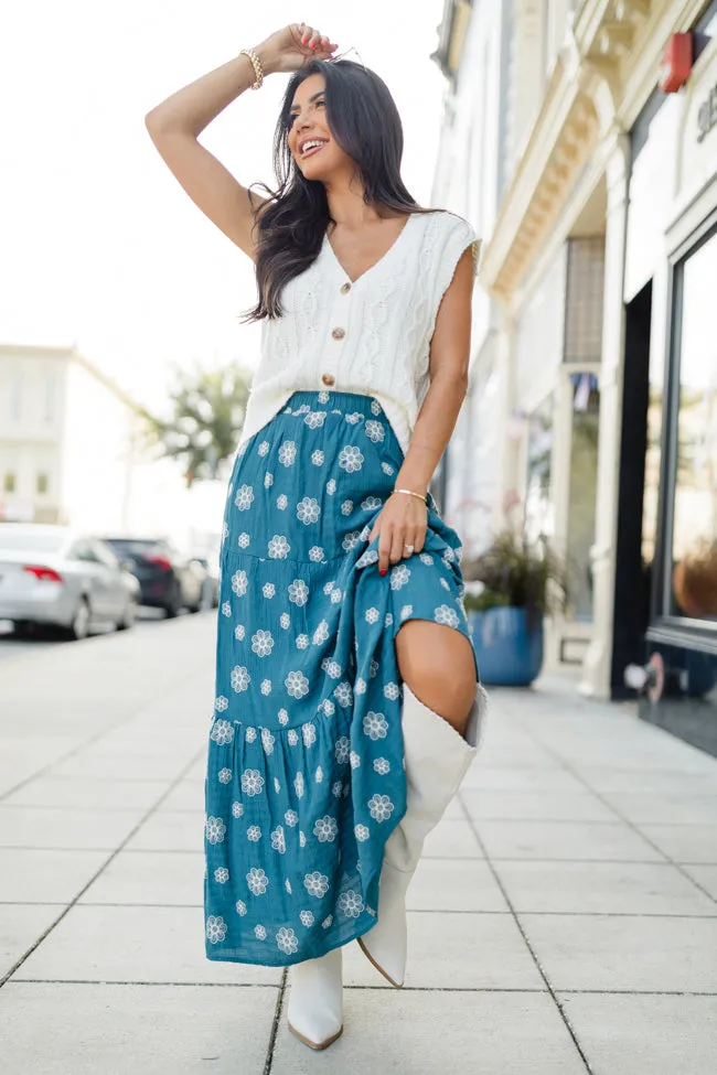 Let's Stick Together Teal Floral Maxi Skirt sold by Pink Lily product image thumbnail 3