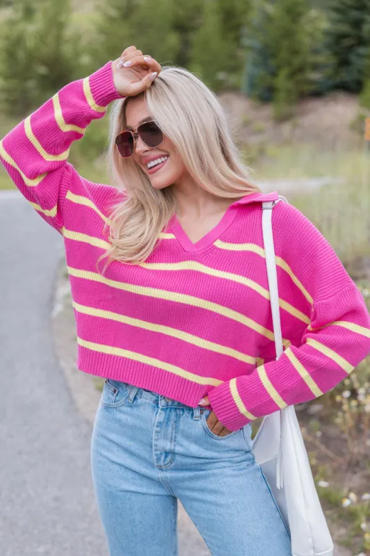 Living Proof Pink and Lime Striped Collared Sweater FINAL SALE sold by Pink Lily