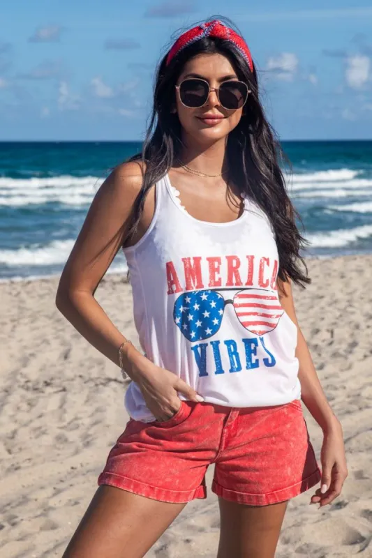 America Vibes White Graphic Tank Top sold by Pink Lily