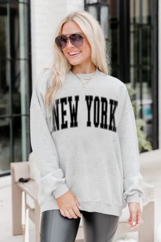 New York Block Grey Oversized Graphic Sweatshirt sold by Pink Lily