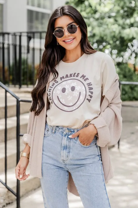 Teaching Makes Me Happy Cream Graphic Tee sold by Pink Lily