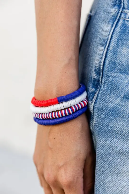 Red, White, and Look At You Rubber Disc 4-Bracelet Stack FINAL SALE sold by Pink Lily