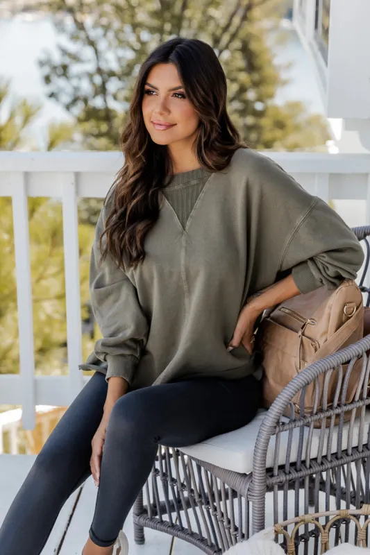 The Colors Of Fall Olive Acid Wash Pullover FINAL SALE sold by Pink Lily