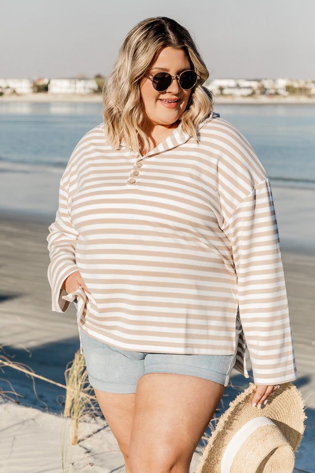 Good To Go Taupe Striped Hooded Pullover FINAL SALE sold by Pink Lily product image thumbnail 5