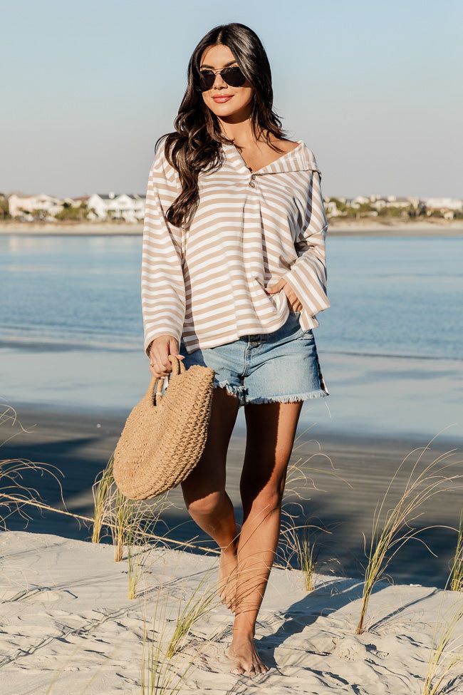 Good To Go Taupe Striped Hooded Pullover FINAL SALE sold by Pink Lily product image thumbnail 2