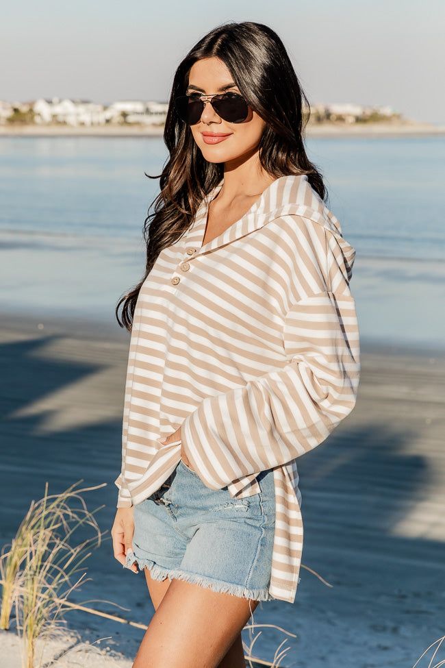 Good To Go Taupe Striped Hooded Pullover FINAL SALE sold by Pink Lily product image thumbnail 3