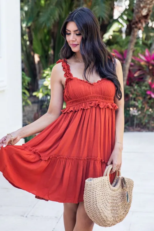 That's My Girl Rust Babydoll Dress FINAL SALE sold by Pink Lily