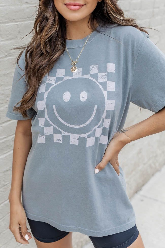 Cream Checkered Smiley Grey Graphic Tee sold by Pink Lily product image thumbnail 2