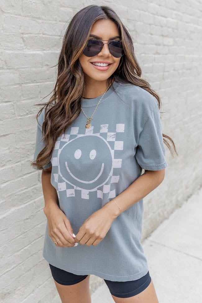 Cream Checkered Smiley Grey Graphic Tee sold by Pink Lily product image thumbnail 5