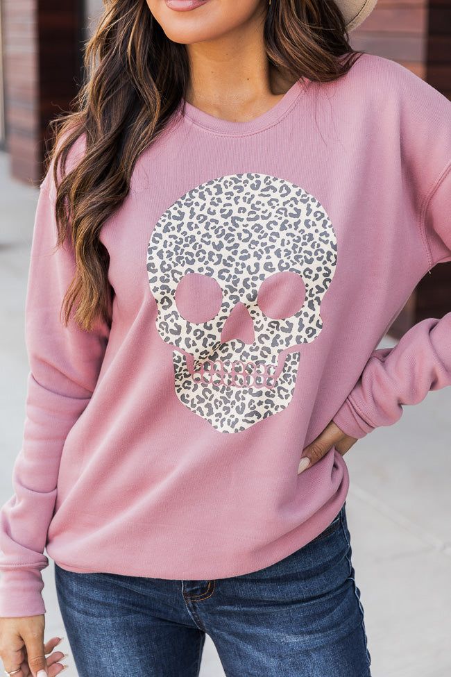 Animal Print Skull Mauve Graphic Sweatshirt sold by Pink Lily product image thumbnail 4