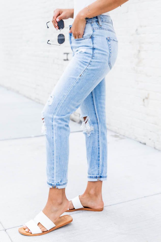 Libby Distressed Boyfriend Light Wash Jeans FINAL SALE sold by Pink Lily product image thumbnail 2