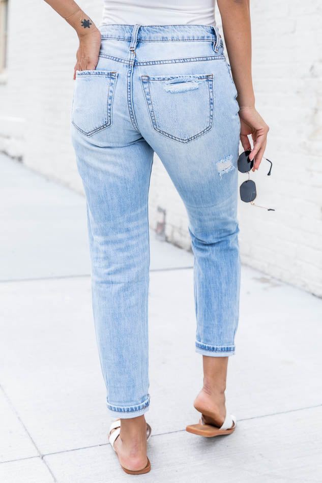 Libby Distressed Boyfriend Light Wash Jeans FINAL SALE sold by Pink Lily product image thumbnail 3