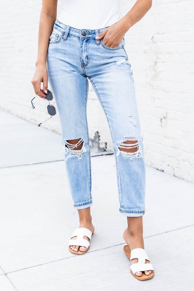 Libby Distressed Boyfriend Light Wash Jeans FINAL SALE sold by Pink Lily