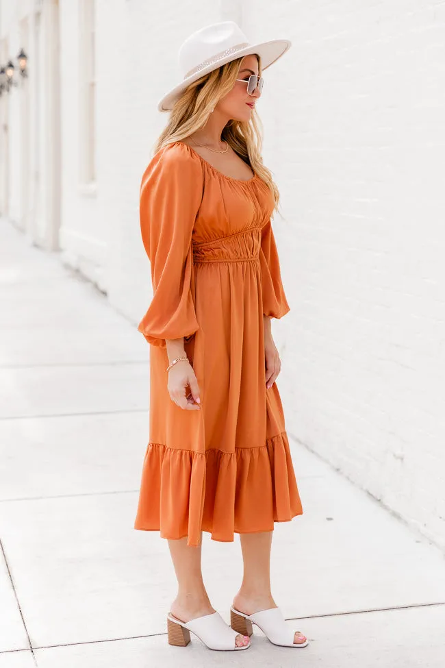 Longing For More Rust Satin Midi Dress FINAL SALE sold by Pink Lily product image thumbnail 4