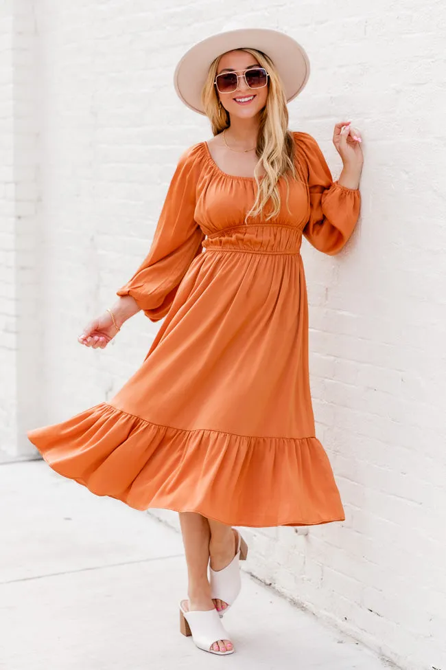 Longing For More Rust Satin Midi Dress FINAL SALE sold by Pink Lily