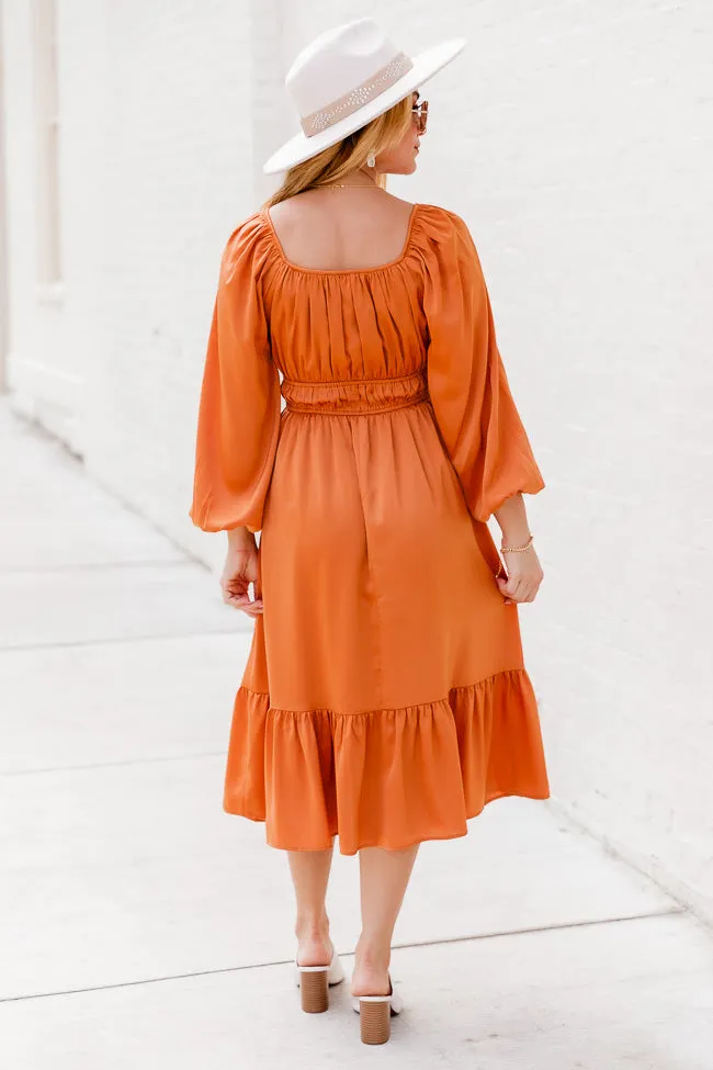 Longing For More Rust Satin Midi Dress FINAL SALE sold by Pink Lily product image thumbnail 5