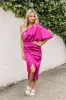 Darling Muse Magenta Satin One Shoulder Midi Dress FINAL SALE sold by Pink Lily