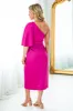 Darling Muse Magenta Satin One Shoulder Midi Dress FINAL SALE sold by Pink Lily