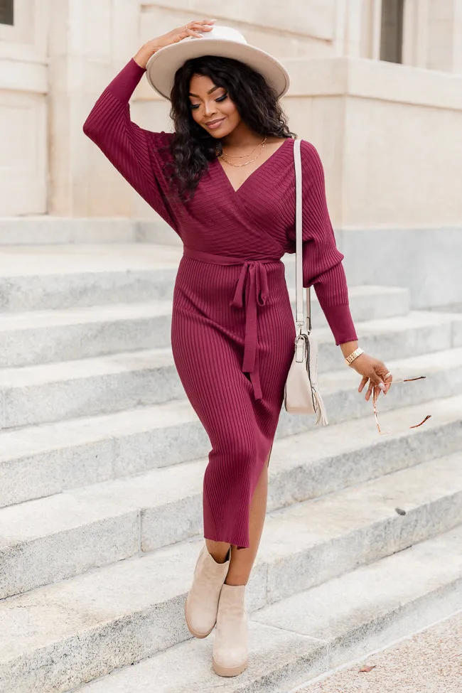 Main Event Wine Midi Wrap Sweater Dress FINAL SALE sold by Pink Lily product image thumbnail 3