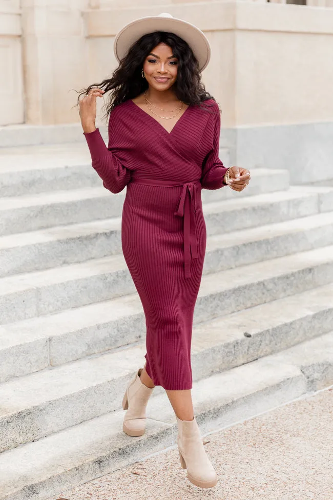 Main Event Wine Midi Wrap Sweater Dress FINAL SALE sold by Pink Lily product image thumbnail 2