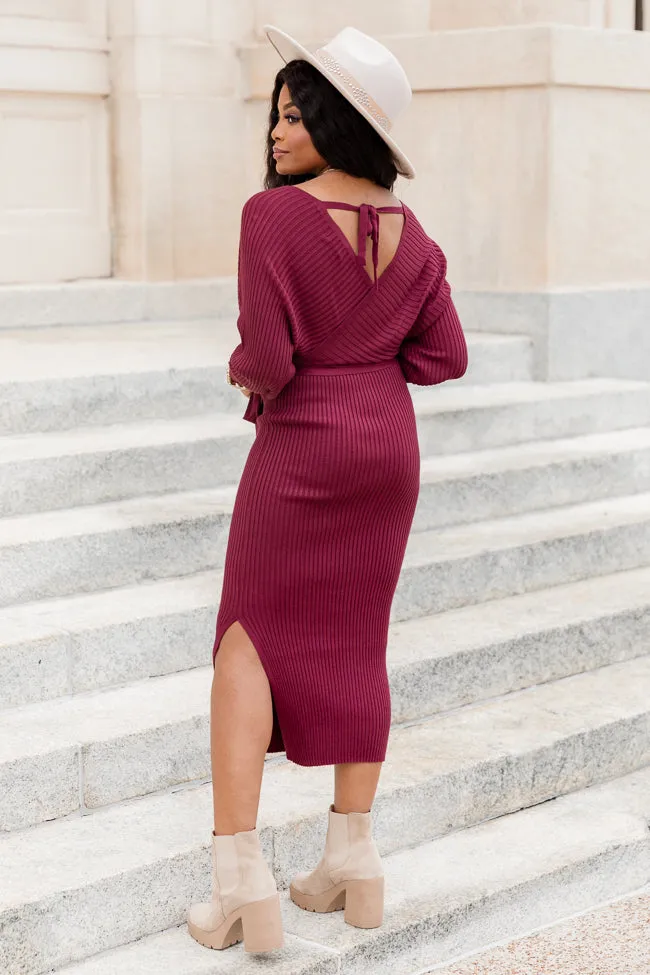 Main Event Wine Midi Wrap Sweater Dress FINAL SALE sold by Pink Lily product image thumbnail 5