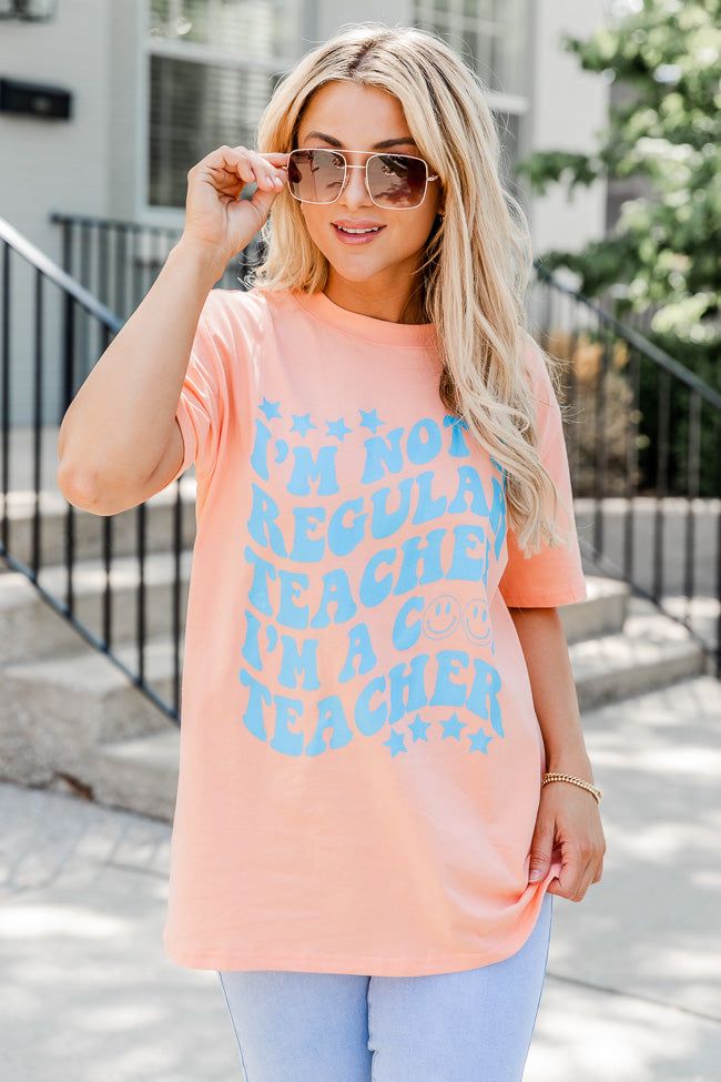 I'm Not A Regular Teacher I'm Cool Teacher Coral Oversized Graphic Tee sold by Pink Lily product image thumbnail 2