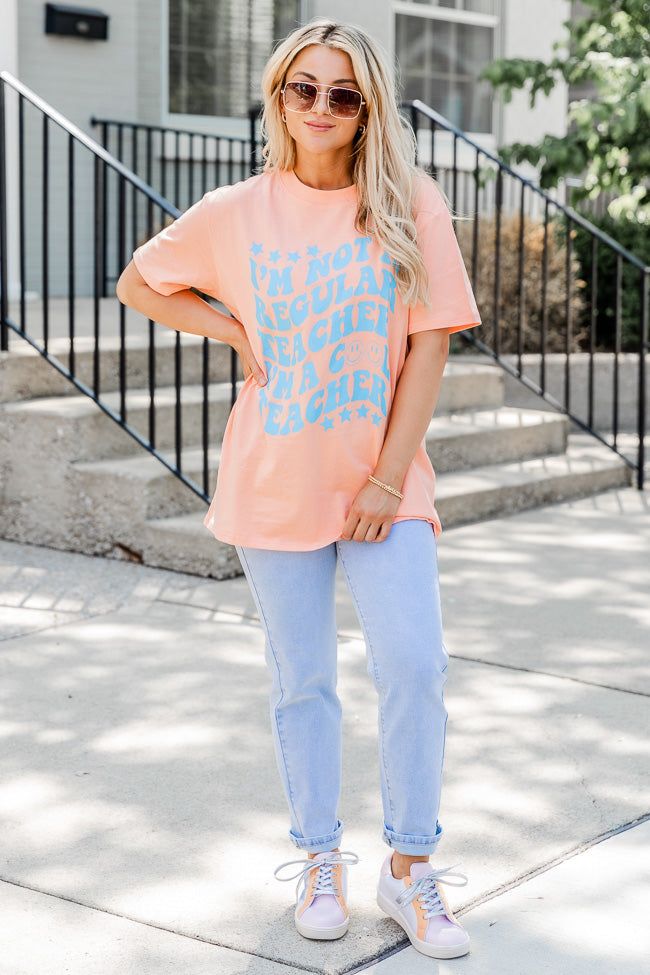 I'm Not A Regular Teacher I'm Cool Teacher Coral Oversized Graphic Tee sold by Pink Lily product image thumbnail 3