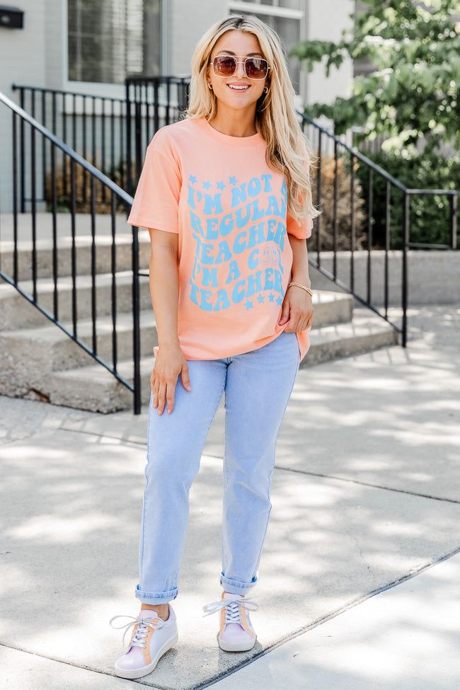 I'm Not A Regular Teacher I'm Cool Teacher Coral Oversized Graphic Tee sold by Pink Lily