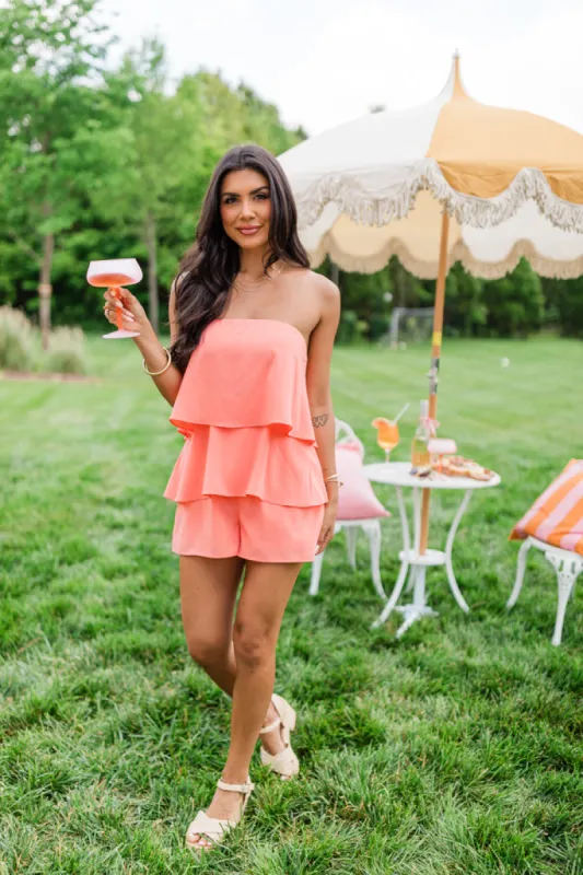 Sundown Serenity Orange Strapless Zip Up Romper FINAL SALE sold by Pink Lily