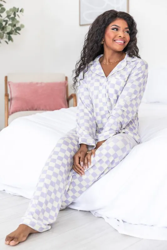 Makes A Difference Purple Checkered Bamboo Pajama Set sold by Pink Lily