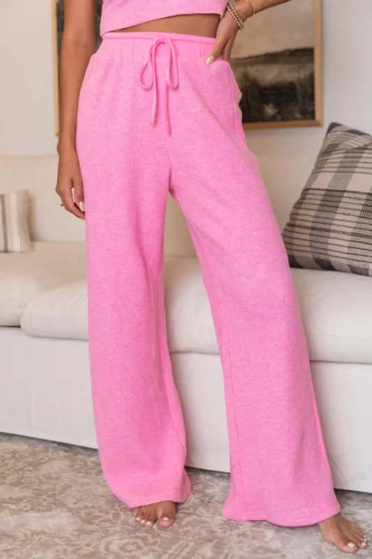 Essential Comfort Pink Waffle Knit Ribbed Pants sold by Pink Lily