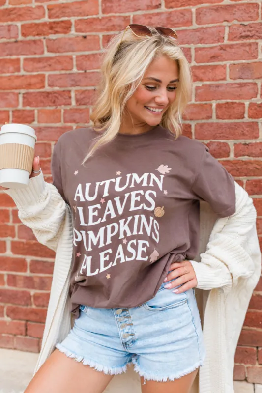Autumn Leaves Pumpkin Please Mocha Oversized Graphic Tee sold by Pink Lily