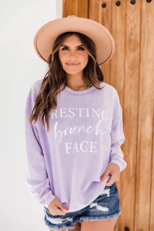 Resting Brunch Face Corded Graphic Sweatshirt Lilac FINAL SALE sold by Pink Lily