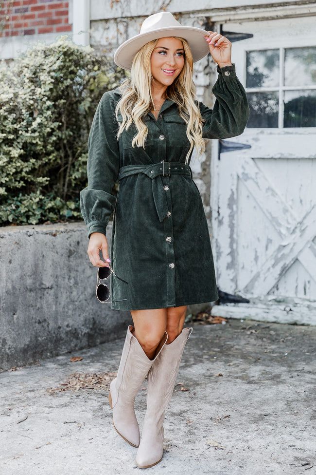 No Expectations Olive Corded Long Sleeve Belted Mini Dress FINAL SALE sold by Pink Lily product image thumbnail 2