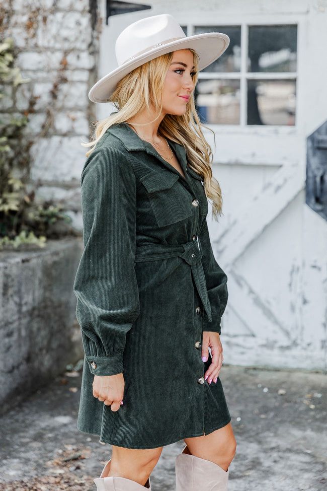 No Expectations Olive Corded Long Sleeve Belted Mini Dress FINAL SALE sold by Pink Lily product image thumbnail 3