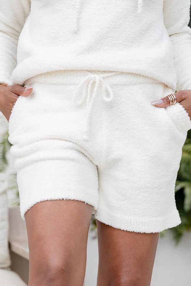Once More Ivory Fuzzy Lounge Shorts sold by Pink Lily
